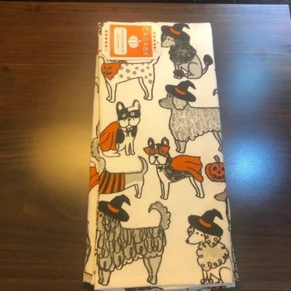 NWT Dachshund and friends Halloween kitchen towel set